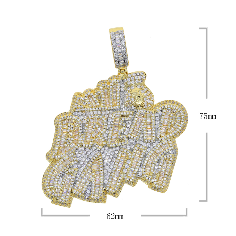 Pendant Necklaces Iced Out Bling CZ Letter BREAD GANG Pendant Necklace Cubic Zirconia Gold Silver Color Money Bag Charm Men Women Hip Hop Jewelry 2308