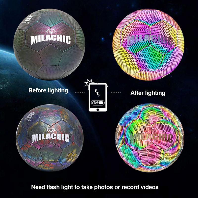 Balls Glow In The Dark Football Luminous Footballs Holographics Glowing Soccer Ball Outdoor Toys Camera Flash Reflective Croma Ball 230826