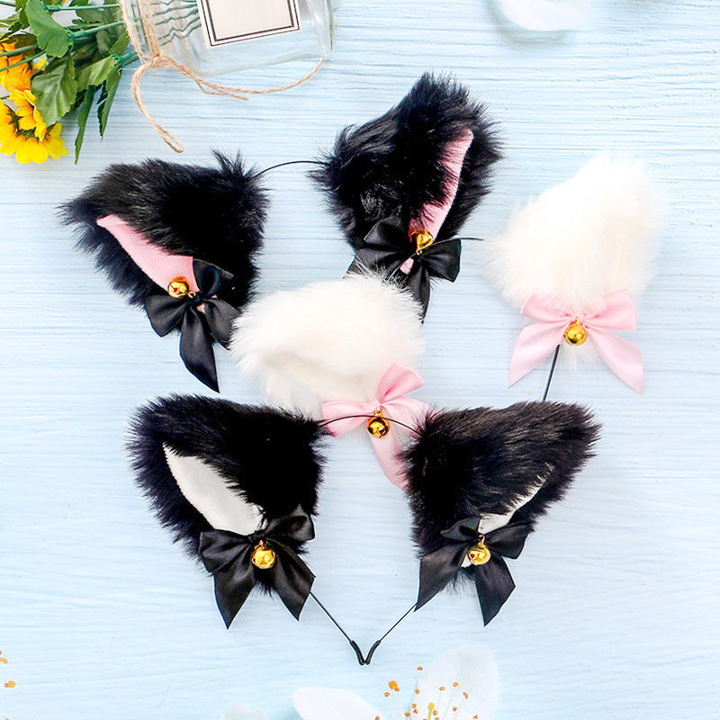 Headbands 15 Colors Beautiful Masquerade Halloween Cat Ears Cosplay Cat Ear Party Costume Bow Tie Bell Headwear Headband Hair Accessories 230826