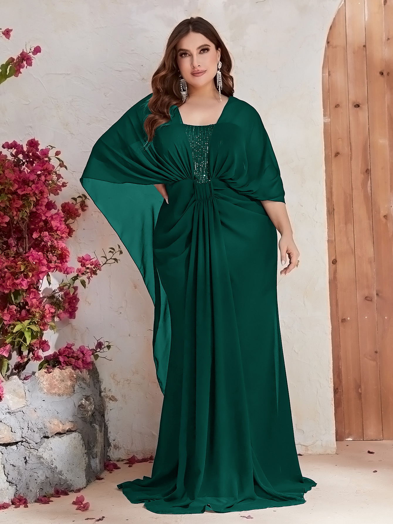 Green Mother Of The Bride Dresses Bling Sequined Jewel Lace Appliques V Back Evening Party Formal Wedding Guest Gowns Sheath Vintage Prom Gown Dress B