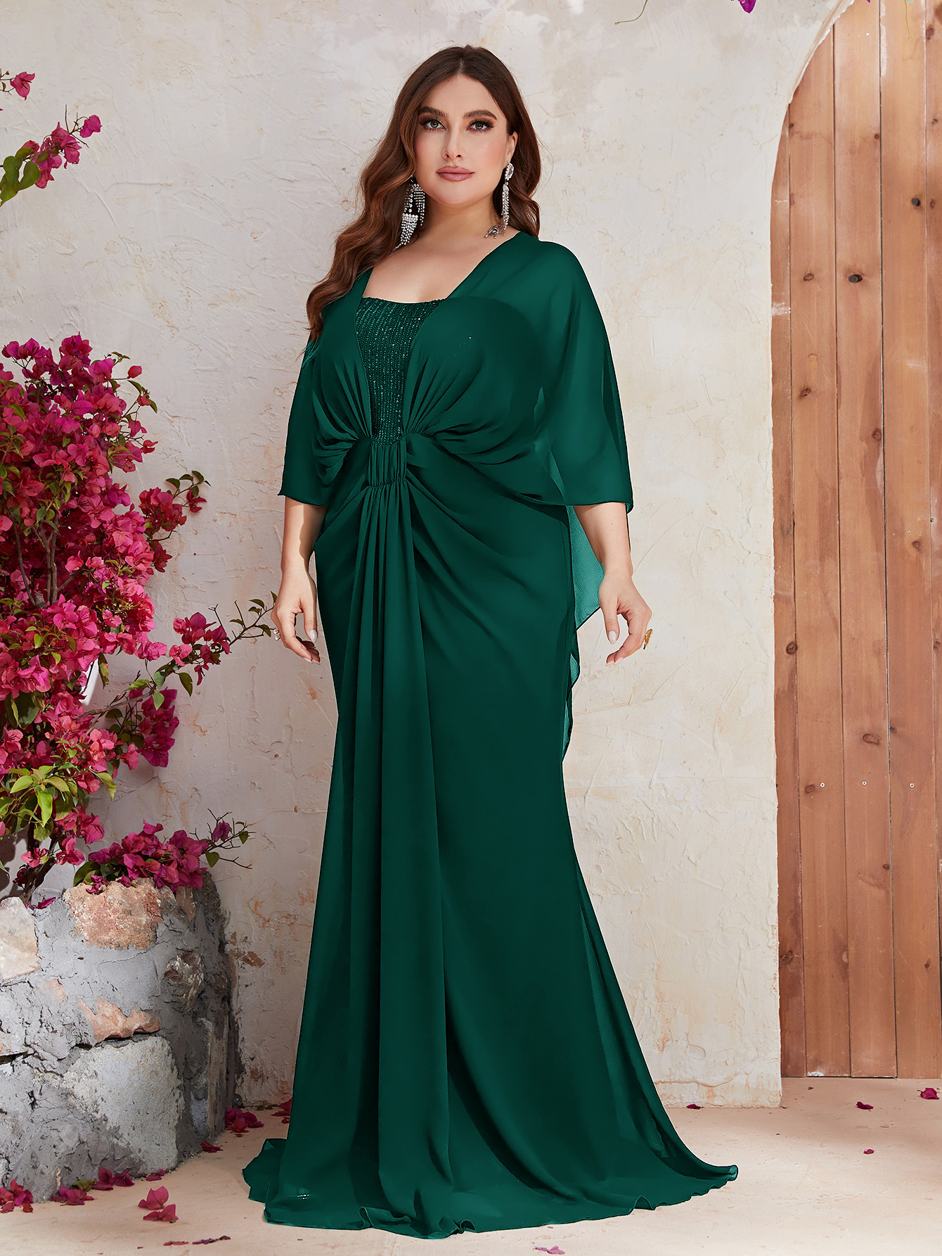 Green Mother Of The Bride Dresses Bling Sequined Jewel Lace Appliques V Back Evening Party Formal Wedding Guest Gowns Sheath Vintage Prom Gown Dress B