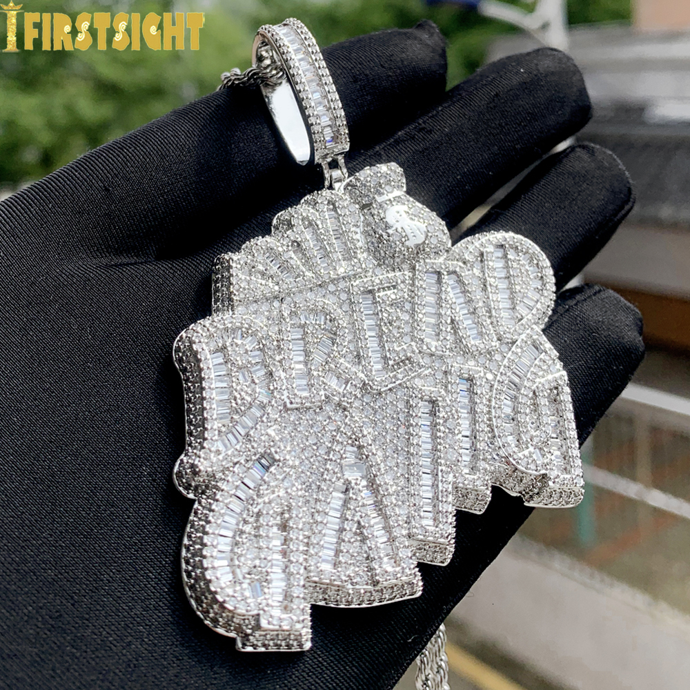 Necklaces Iced Out Bling CZ Letter BREAD GANG Pendant Necklace Cubic Zirconia Gold Sier Color Money Bag Designer Luxury Jewelry Charm Men Women Hip Hop Jewelry