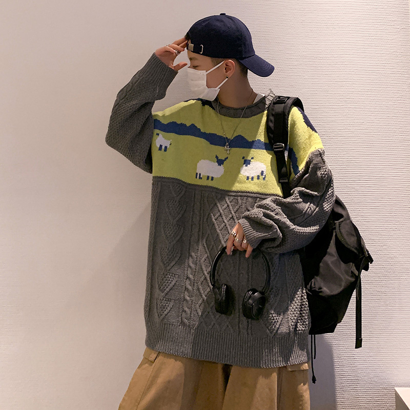 Men's Sweaters 2023 Harajuku Knitted Cartoon Sheep Pullovers Men Hip Hop Streetwear Sweater Male Autumn Winter Loose 230826