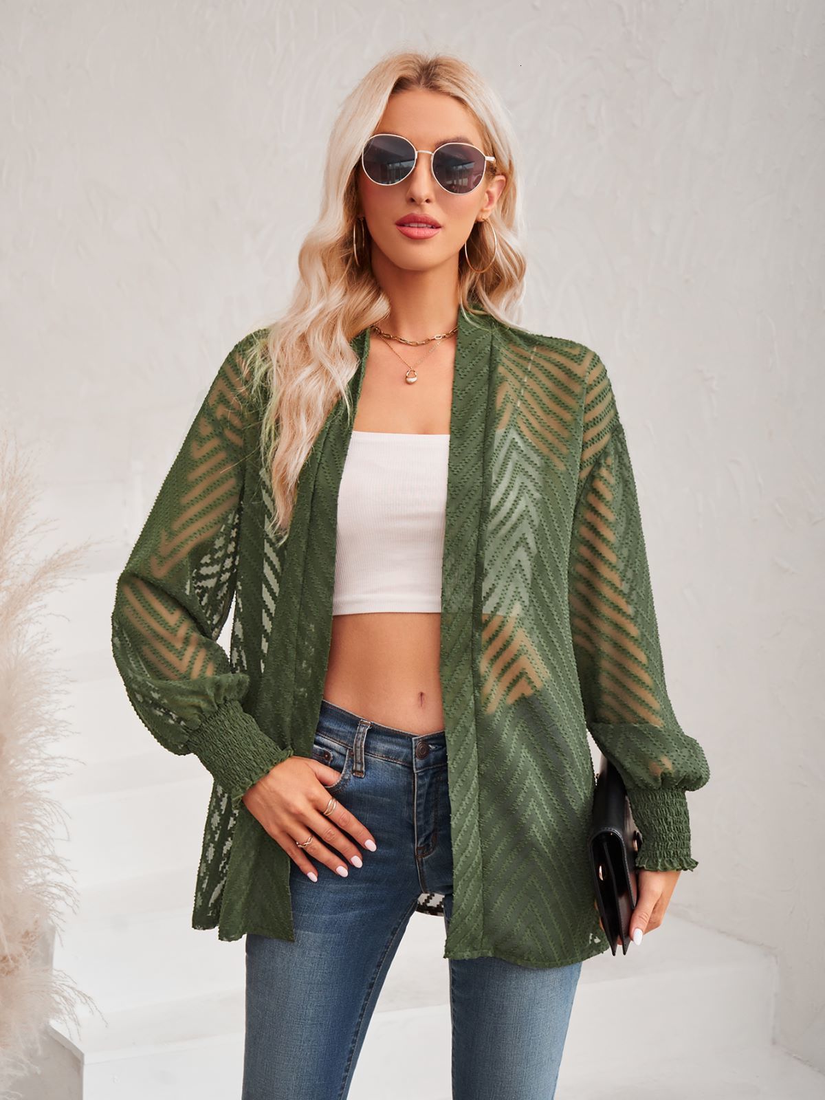 Womens Knits Tees GCAROL Women Casual loose beaten Open Elastic Cuffs Stitch jacquard Cardigan transparent Oversize Outwear In 4 Season 230826