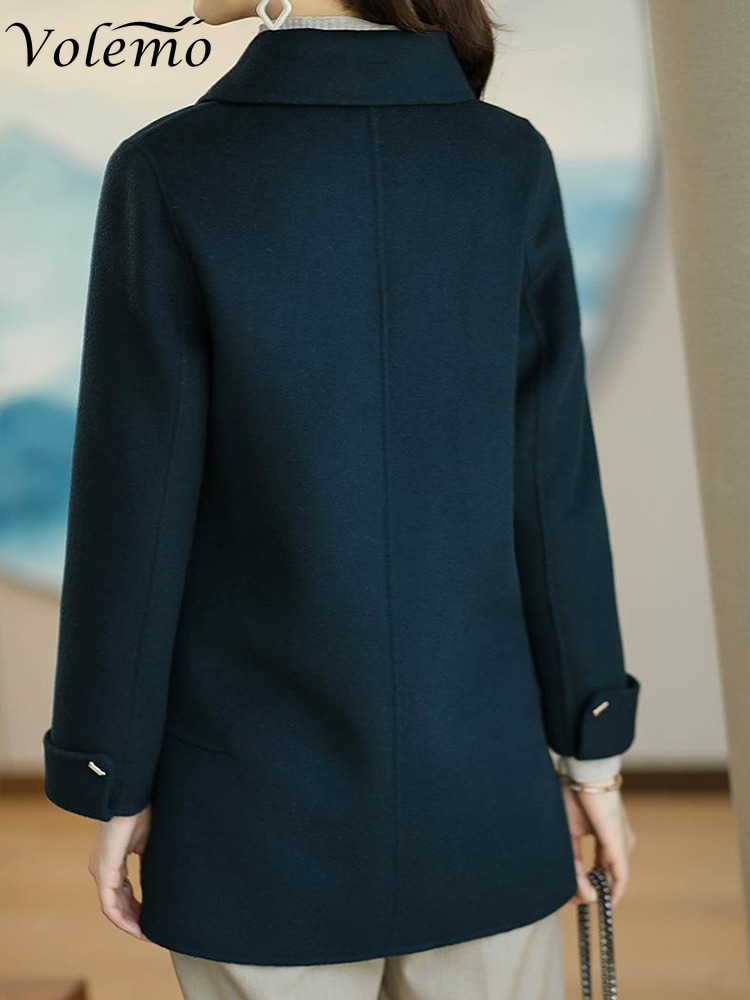 Women's Wool Blends Woolen Coat Slim Fashion Office Lady Square Collar Single Breasted Winter Coats for Women Wide-waisted Pocket Black Coat 2308