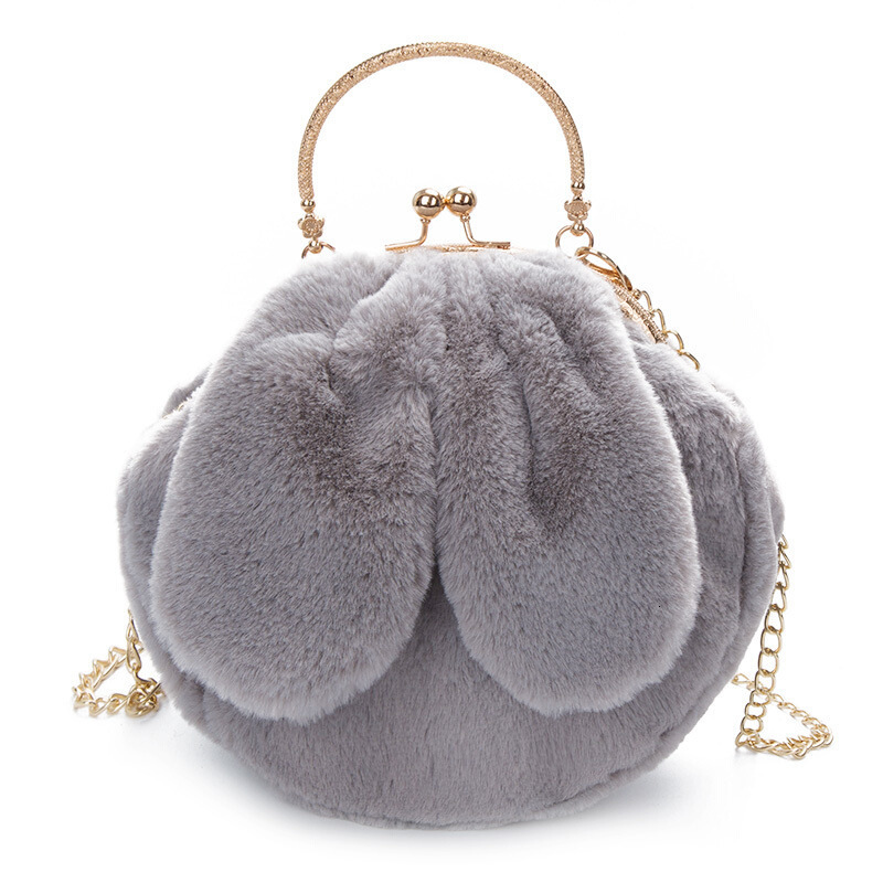 Evening Bags Plush Handbag Clutch Cute Rabbit Ear Shoulder Bag Clip Open Metal Handle Crossbody Bags Women Soft Small Winter Bag20*20*10cm 230826