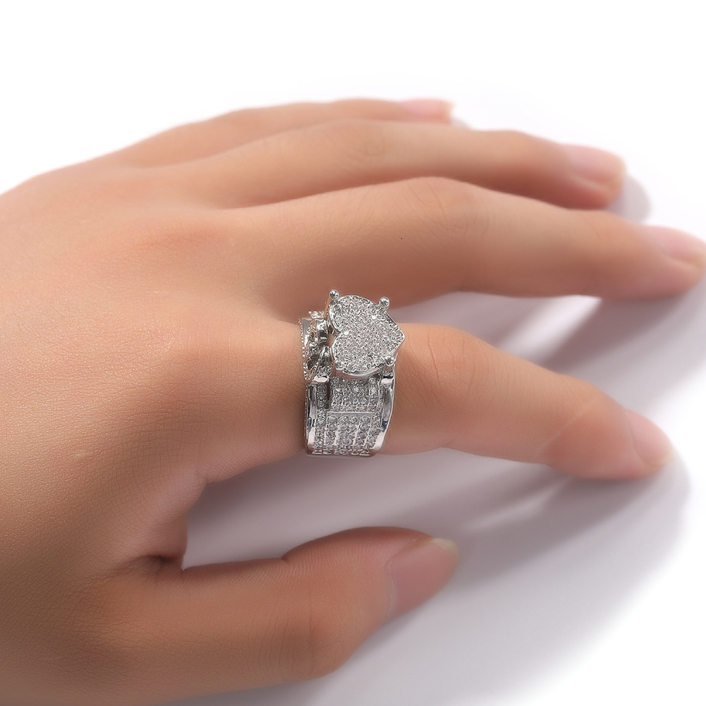 Band Rings Hip Hop Claw Setting 3A Cubic Zirconia Bling Ice Out Heart Rings for Men Women Unisex Rapper Jewelry Gift Drop 230826