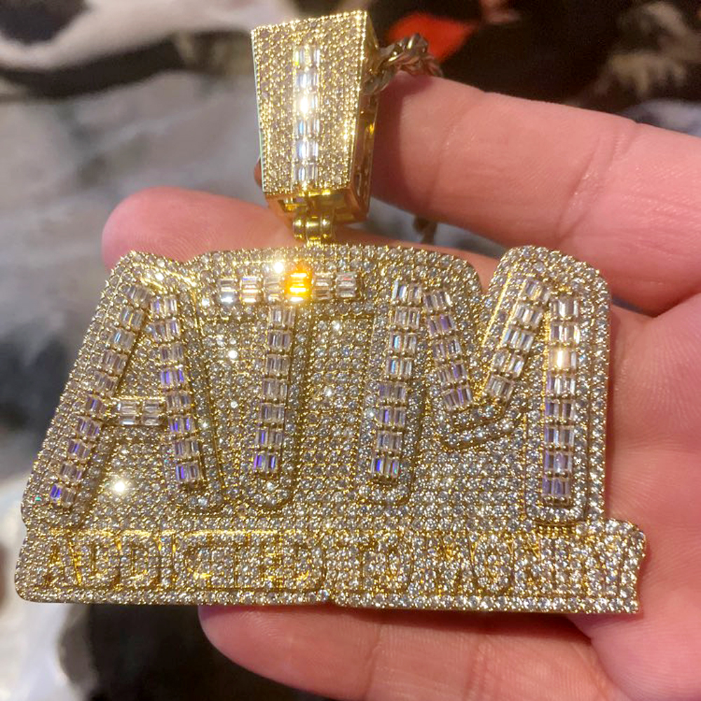 Pendant Necklaces Iced Out Bling 5A CZ Letters ATM Addicted To Money Pendant Necklace 2 Colors Cubicz Zircon Men's HipHop 5mm Tennis Chain Jewelr