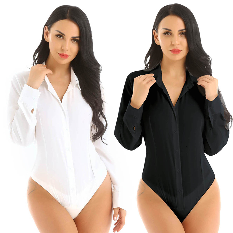 Women's Jumpsuits Rompers Office Lady Work White Bodysuit Woman Long Sleeve OL Shirt Clothing Turn Down Collar Tops Body Blouse Suit 230826