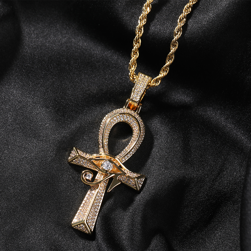 Pendant Necklaces THE BLING KING Iced Eye of Horus Ancien Egypt Ankh Pendant Necklace Big Vintage Zirconia Cross Key Of Life Guardian Jewelry Gift 230