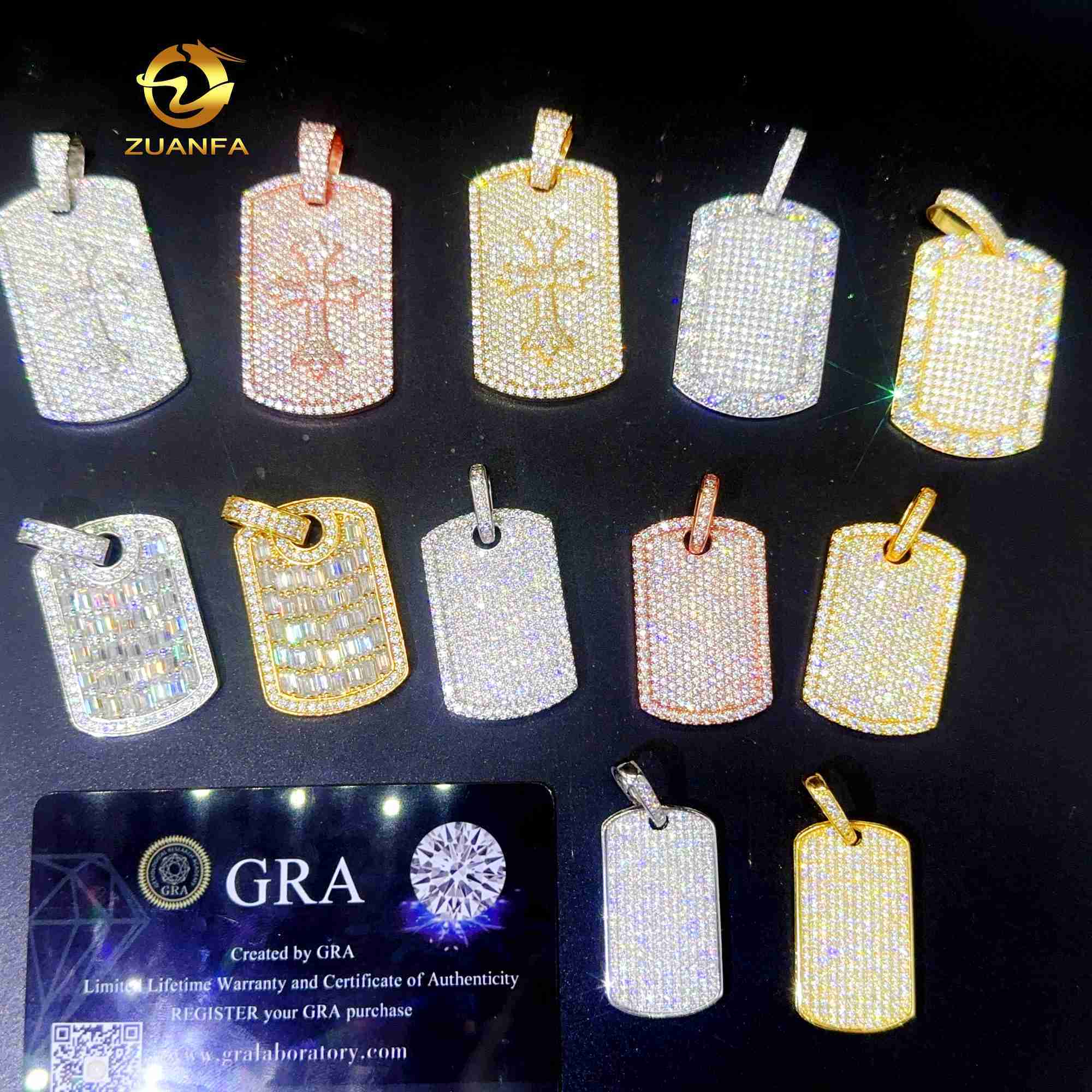 Factory Price Iced Out Pendants Vvs Moissanite Dia Hip Hop Jewelry Various Dog Tag Pendant with Gra Certificate