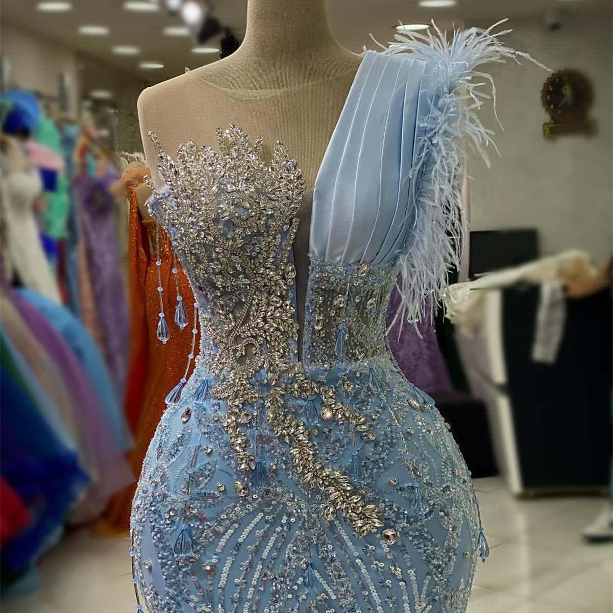 Aso August Ebi Mermaid Prom Dress Beaded Crystals Sexy Evening Formal Party Second Reception Birthday Engagement Gowns Dresses Robe De Soiree Es es