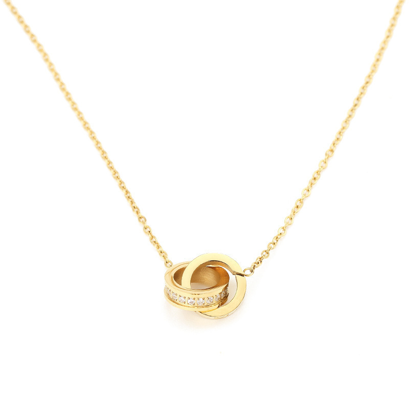 High Quality Titanium Steel Diamond Necklace Female Designer Design Double Ring Pendant Luxury Couple Necklace Wedding Party Valen