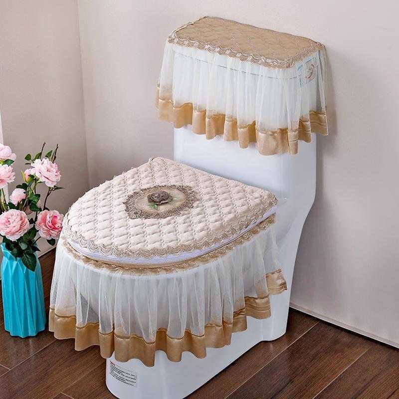 2024 3 Piece Seat Covers Set, Long-Staple Cotton Lace Cloth, Universal Four Seasons Bathroom Decor, Zipper Toilet Ring, 14 Colors