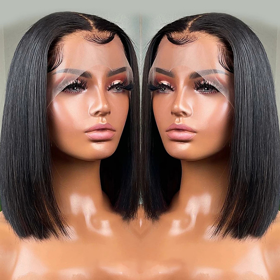 Brazilian Remy 13X6 Transparent Human Hair Pre Plucked Bone Straight 250% Short 4X4 5X5 Bob Wigs Synthetic Wigs For Women