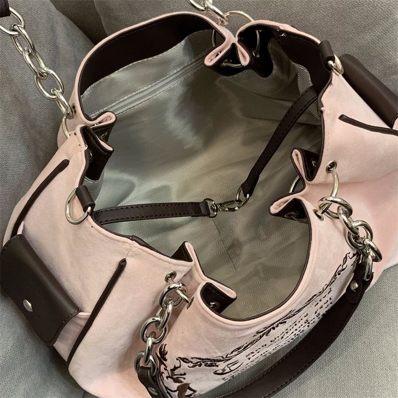 Evening Bags Gothic Style Handbag For Women Embroidery Shoulder Bags Large Capacity Tote Bag Velour Crossbody Y2k Shoulder Messenger Bag 230828
