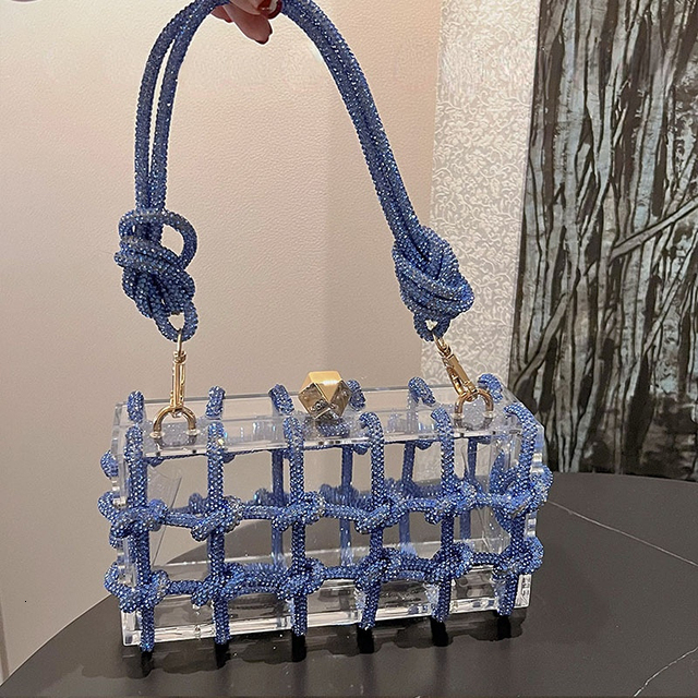 Evening Bags Diamond Clear Acrylic Box Evening Clutch Bags Women Boutique Woven Knotted Rope Purse and Handbags Wedding Party Ins 230826