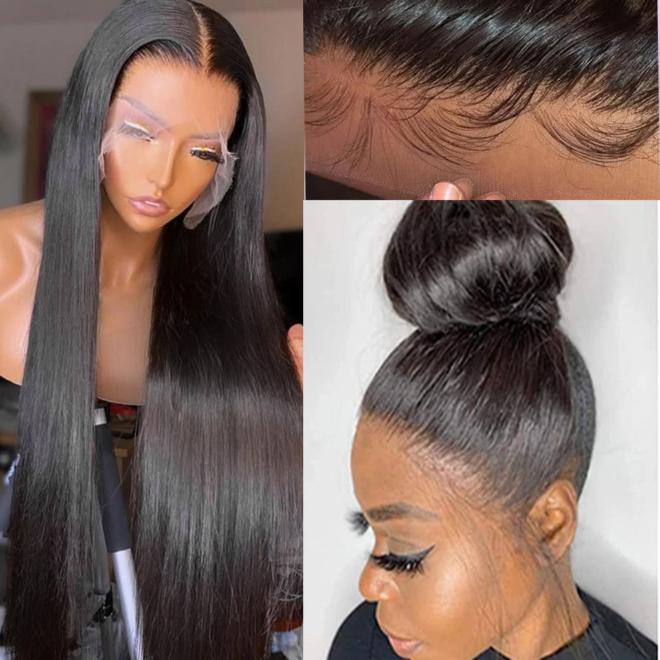 Front Wigs Human Silk Bone Staight Brazilian Hair Wig HD Transparent Lace Natural Preplucked Hairline Baby Hairs