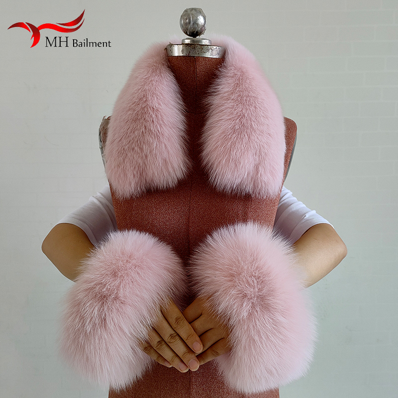 Scarves Fur Square Collars Real Fur Cuffs Sets Women Winter Thick Warm Fashion Scarves Cuff Match Overcoats Accessory 230826