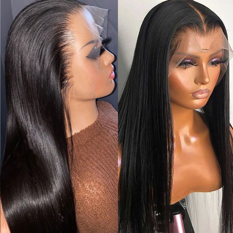 Front Wigs Human Silk Bone Staight Brazilian Hair Wig HD Transparent Lace Natural Preplucked Hairline Baby Hairs