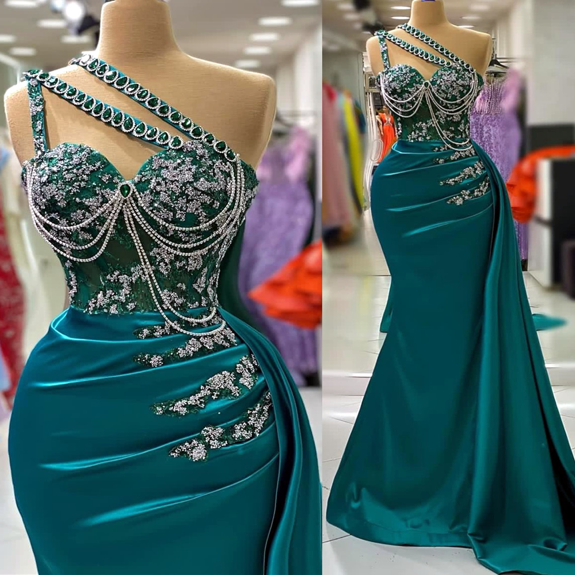 luxurious arabinspired hunter green mermaid prom dress with crystallized accents ideal for special occasions like wedding second receptions