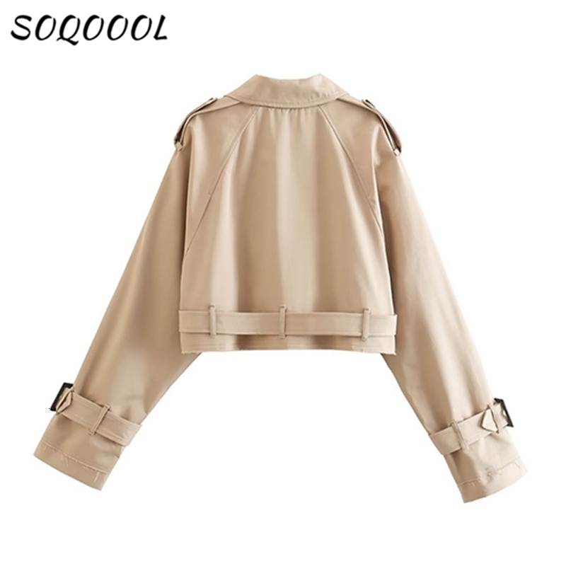 Womens Jackets Khaki Belt Women Jacket Autumn Fashion Casual Streetwear Button Loose Long Sleeve Tops Female Cropped Trench Coat Outwear 230828