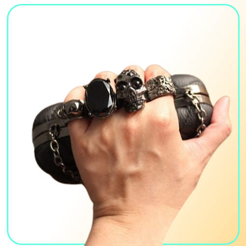 Skull ring evening vintage plaid woman clutch bag Ladies messenger bags Mini black Luxury party Clutches purse Y201224