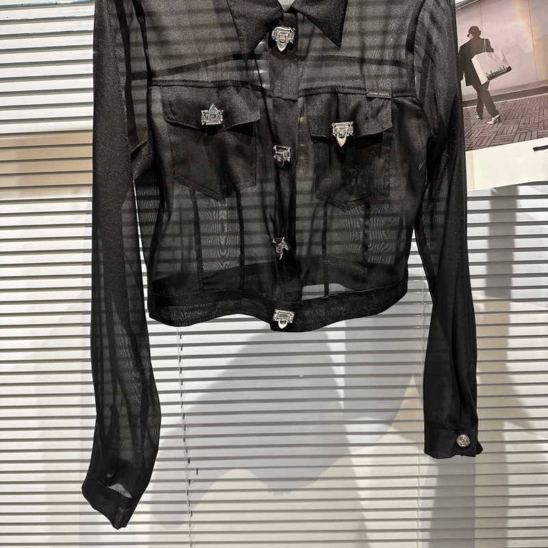 Womens Jackets Korean Style Thin Jacket Women Spring Summer Metal Buckle Transparent Solid Sunproof Short Female See Through Outwear 230828