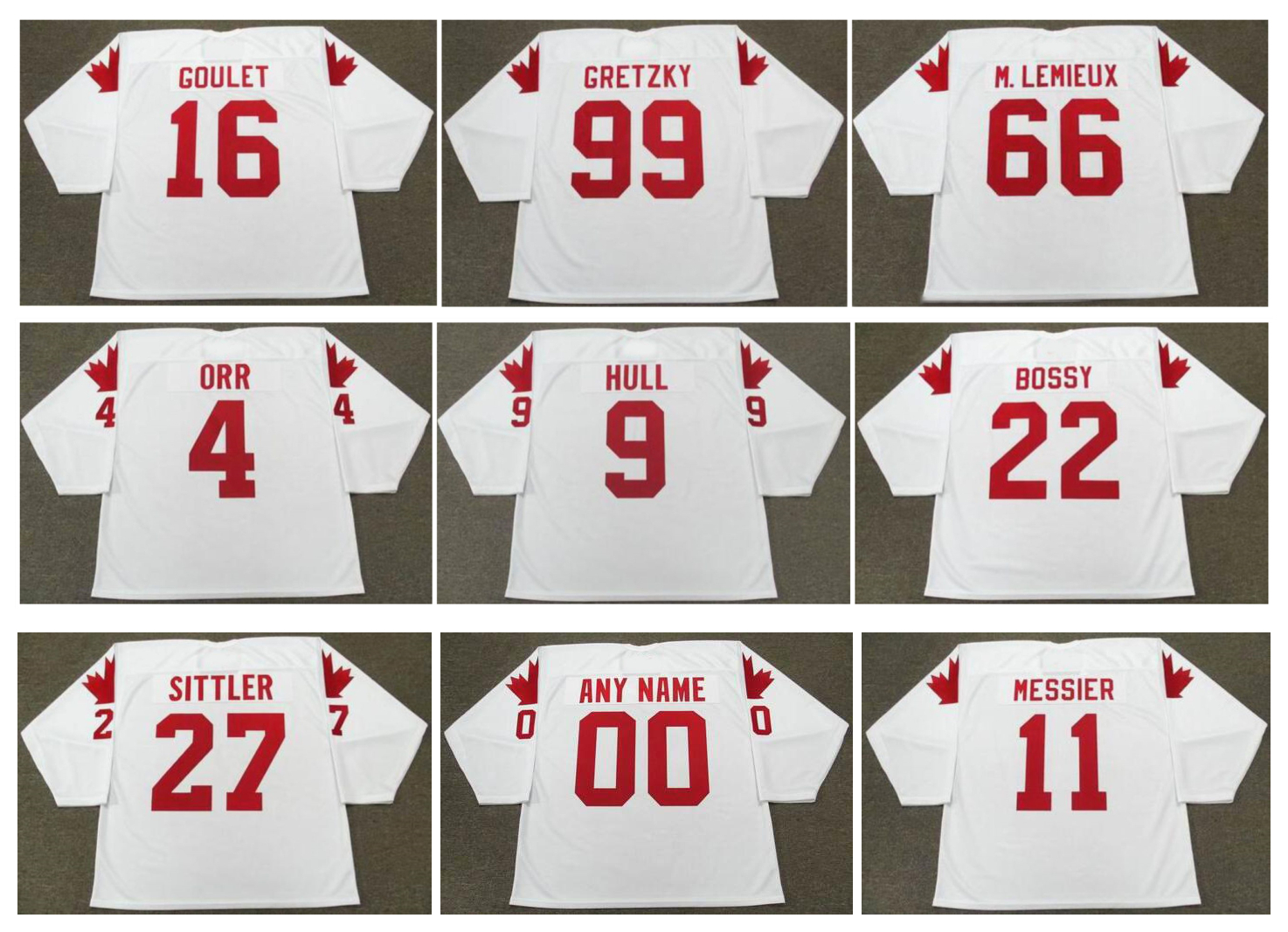 1987 Team Canada Throwback Hockey Jerseys WAYNE GRETZKY LEMIEUX BOBBY ORR BOBBY HULL MIKE BOSSY BOBBY CLARKE DARRYL SITTLER MARK MESSIER White Size S-4XL