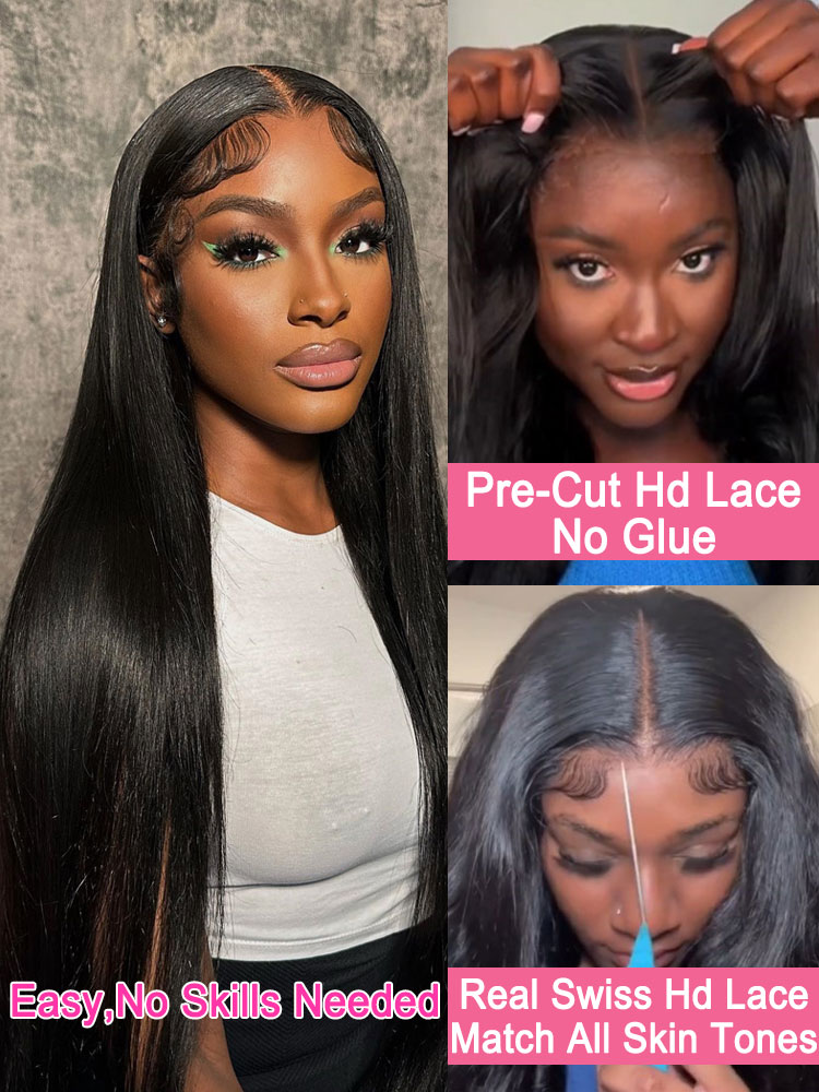 Glueless Human Hair Ready To Wear 13X4 Straight Front Wigs Natural Hairline Preplucked synthetic hair 40 Inch 13X6 Hd Lace Frontal Wig