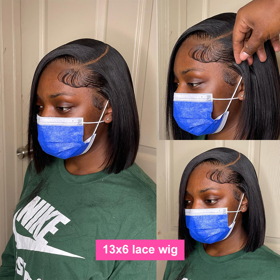Brazilian Remy 13X6 Transparent Human Hair Pre Plucked Bone Straight 250% Short 4X4 5X5 Bob Wigs Synthetic Wigs For Women