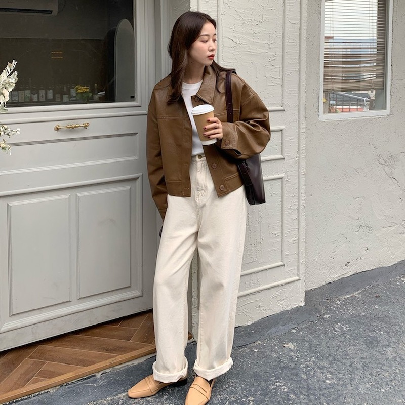 Womens Jackets PU Leather Loose Cool Autumn Minimalist Vintage Haruku Allmatch Classic Streetwear Stylish College Cropped Outwear 230828 B1