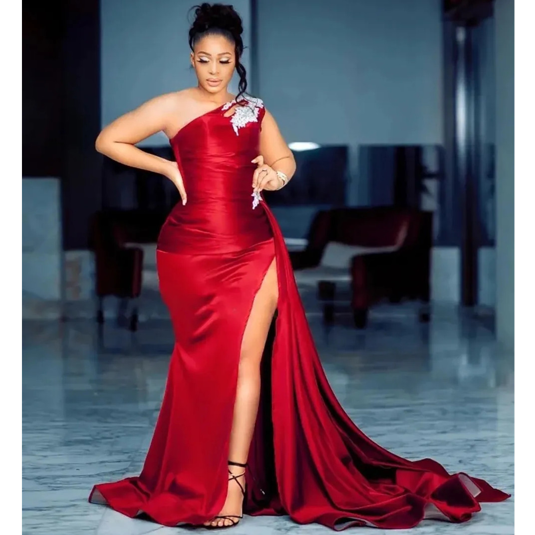 Bury Beaded Mermaid Prom Dress One Shoulder Applique Pleat Evening Dresses Formal Sleeveless Guest Gowns Robe de Mariee