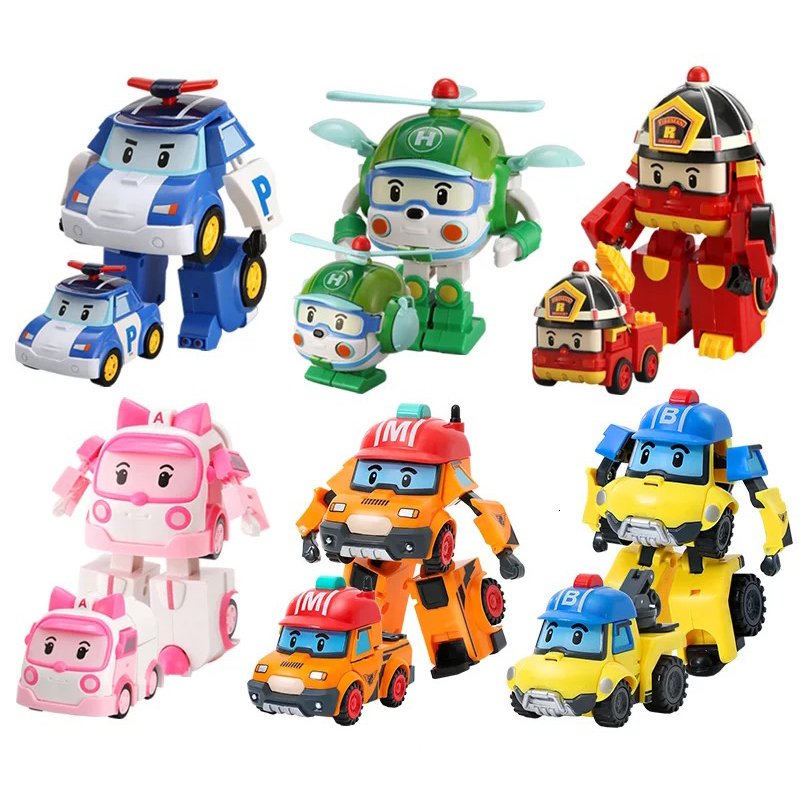 Diecast Model car Set of 6 Pcs Poli Car Kids Robot Toy Transform Vehicle Cartoon Anime Action Figure Toys For Children Gift Juguetes 230827