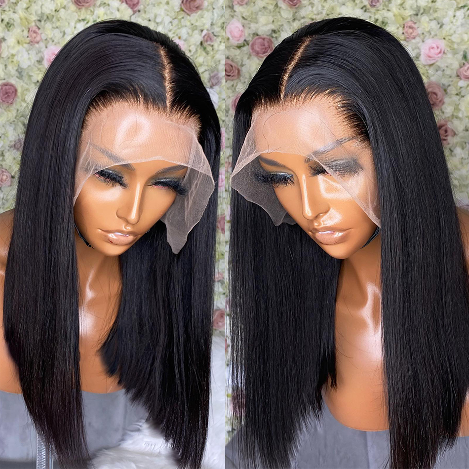 Brazilian Remy 13X6 Transparent Human Hair Pre Plucked Bone Straight 250% Short 4X4 5X5 Bob Wigs Synthetic Wigs For Women