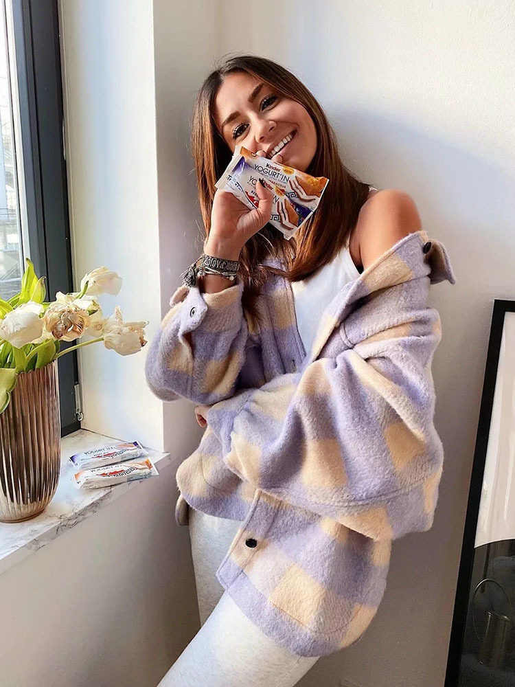 Womens Jackets Stylish Sweet Plaid Woolen Shirt Women Fashion Pockets Turndown Collar Check Jacket Cute Girls Chic Coat Streetwear 230828