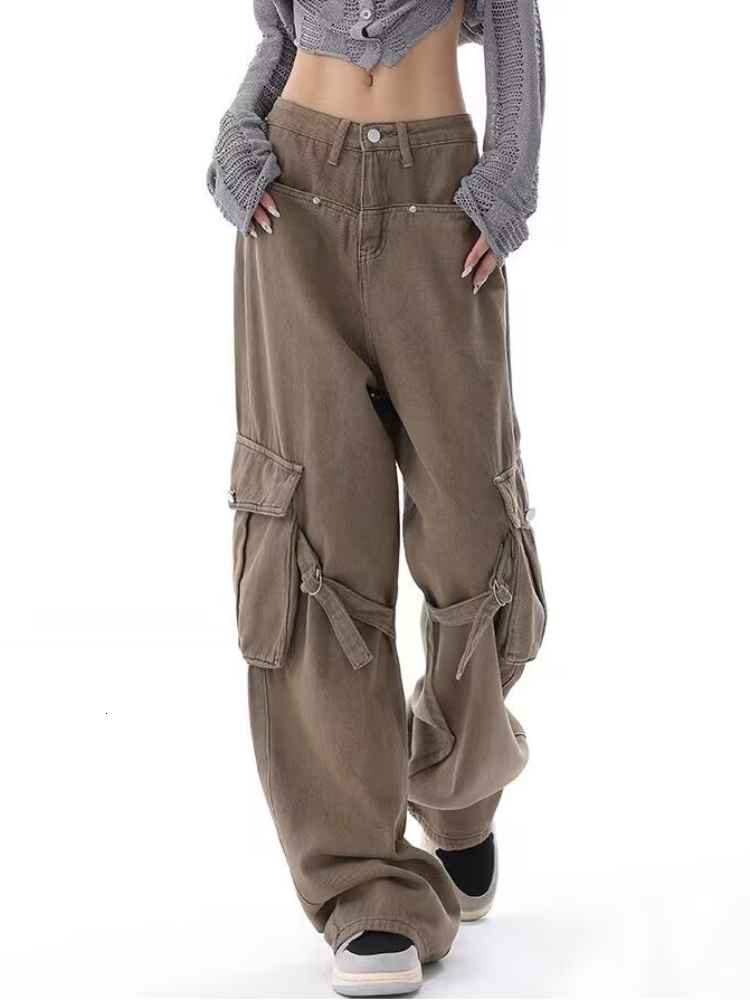 Womens Jeans ZHISILAO Pocket Wide Leg for Women Harajuku Loose High Waist Full Length Denim Pants Streetwear 230826