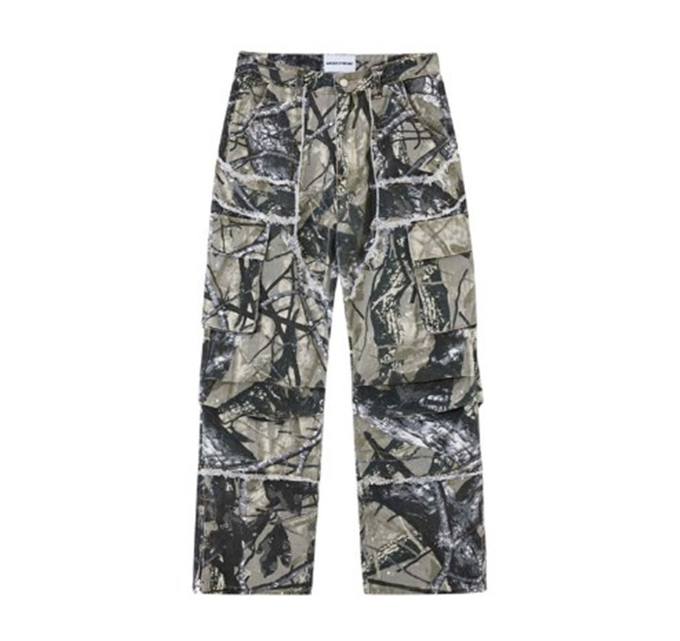 Men's Pants Spring Summer Hip-hop Fashion Camouflage Printed Jeans Straight Wide Leg Loose Wearproof Handsome Denim Pants