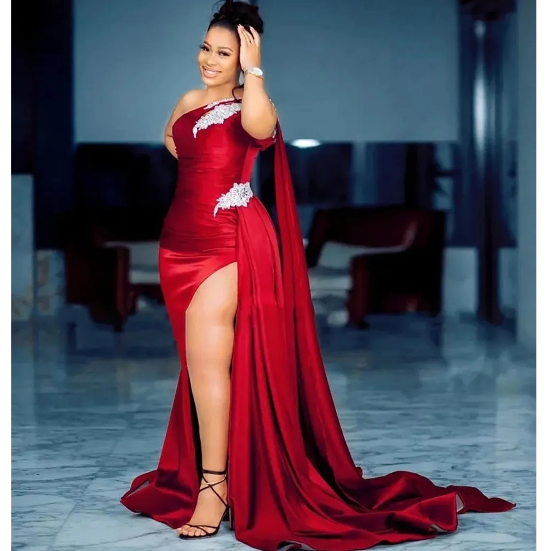 Bury Beaded Mermaid Prom Dress One Shoulder Applique Pleat Evening Dresses Formal Sleeveless Guest Gowns Robe de Mariee