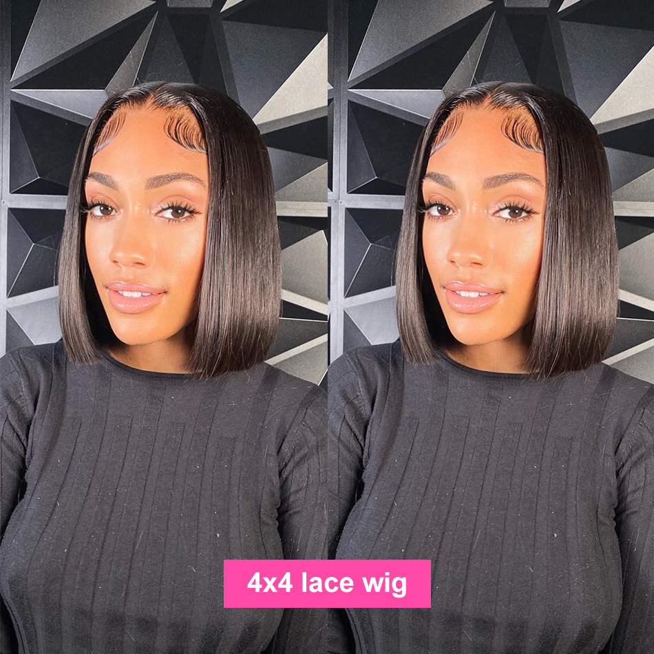 Brazilian Remy 13X6 Transparent Human Hair Pre Plucked Bone Straight 250% Short 4X4 5X5 Bob Wigs Synthetic Wigs For Women