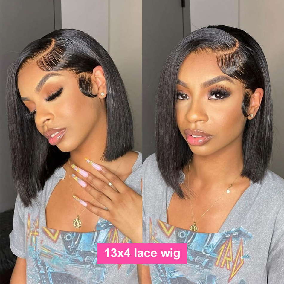 Brazilian Remy 13X6 Transparent Human Hair Pre Plucked Bone Straight 250% Short 4X4 5X5 Bob Wigs Synthetic Wigs For Women