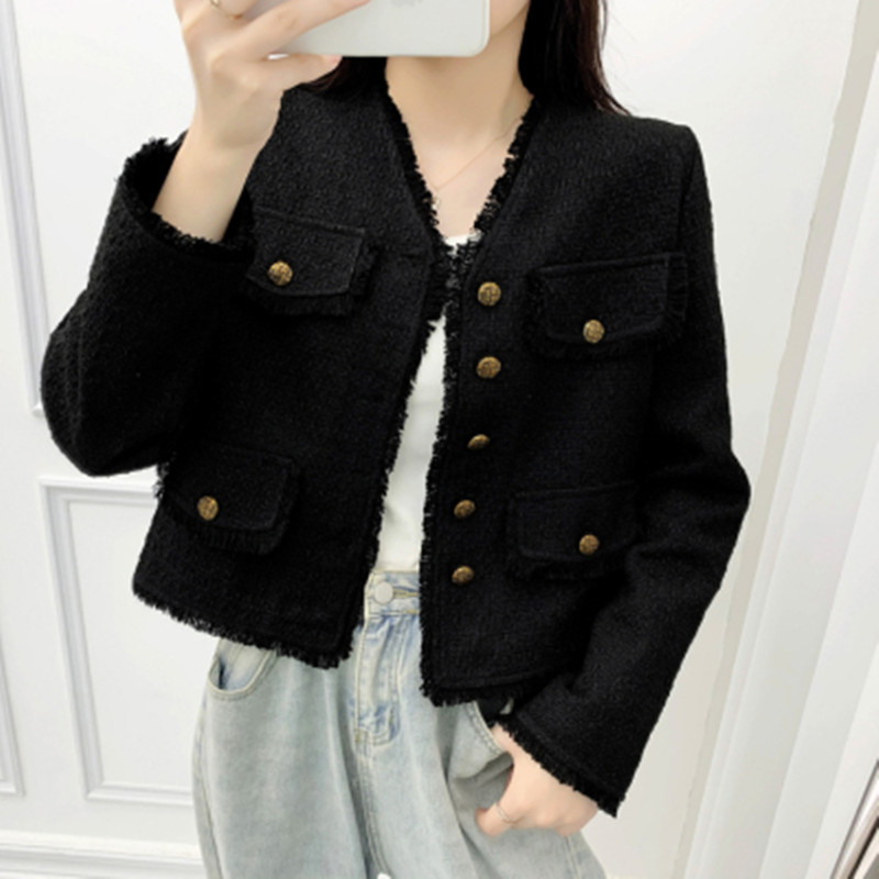 Womens Jackets Arrival Vintage Elegant Tweed Coat High Quality SingleBreasted Woolen VNeck Long Sleeve Tassel Jacket Outwear 230828