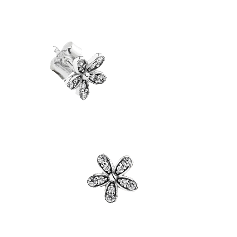 Authentic 925 Silver Daisy Small Earrings for CZ Diamond Wedding Jewelry Cute Girls Earring with Gift box Set