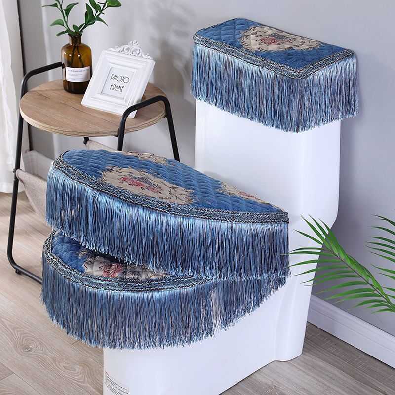 2024 3 Piece Seat Covers Set, Long-Staple Cotton Lace Cloth, Universal Four Seasons Bathroom Decor, Zipper Toilet Ring, 14 Colors