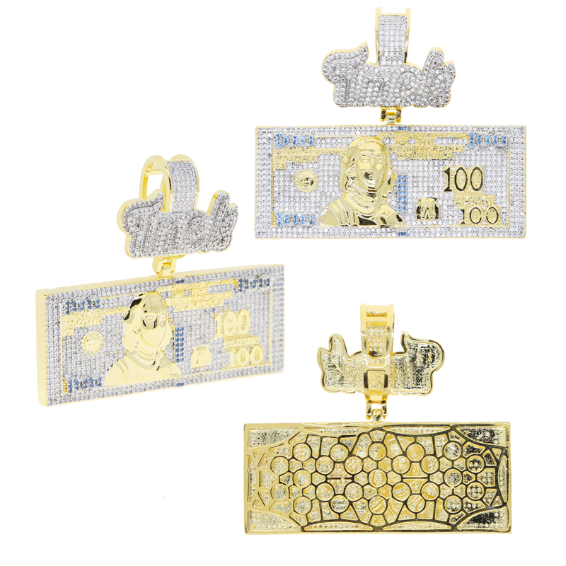 New Designer US 100 Money Pendant Charm with Rope Chain Necklace Hip Hop Punk Styles Women Men Full Paved 5A Cubic Zirconia Gift Jewelry dh5727163