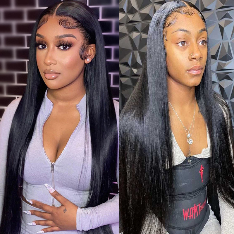 Front Wigs Human Silk Bone Staight Brazilian Hair Wig HD Transparent Lace Natural Preplucked Hairline Baby Hairs