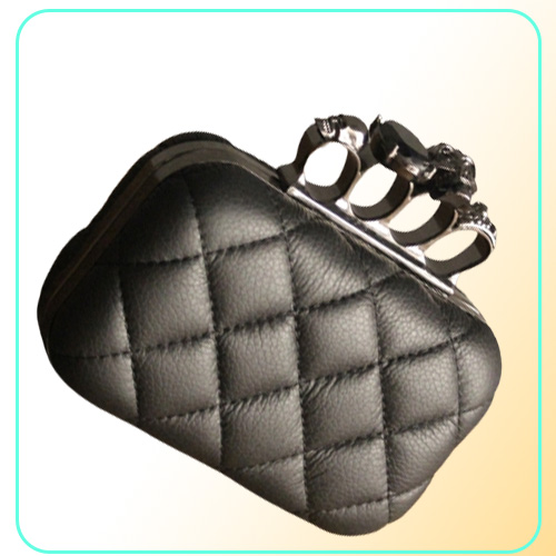 Skull ring evening vintage plaid woman clutch bag Ladies messenger bags Mini black Luxury party Clutches purse Y201224