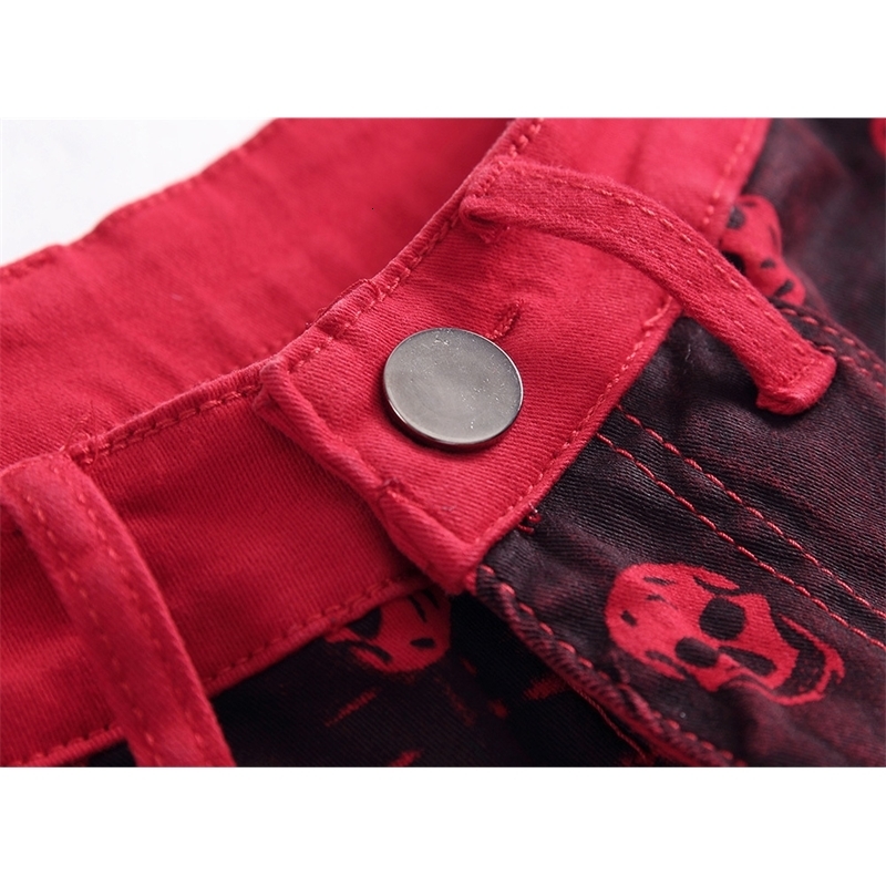 Men's Jeans Waist Size 28-42 Casual Men's Skinny Denim Pants Fashion Skull Slim Red Jeans Moto Biker Male Printed Long Trousers 230826