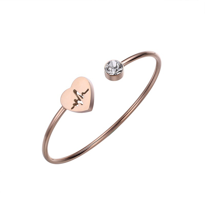 Women's Rose Gold & Silver Hard Body Heart-Shaped Hollow Bracelet - Elegant Designer Accessory for Fashionable Girls