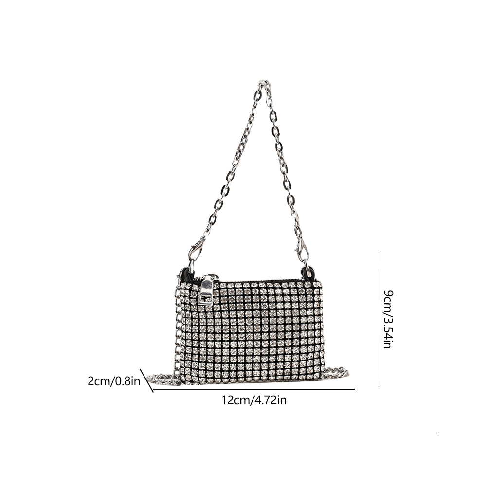 Evening Bags Trend Mini Square Bag Metal Double Chain Shoulder Bag Sparking Y2K Style Party Bag Diamond Coin Purse 230826